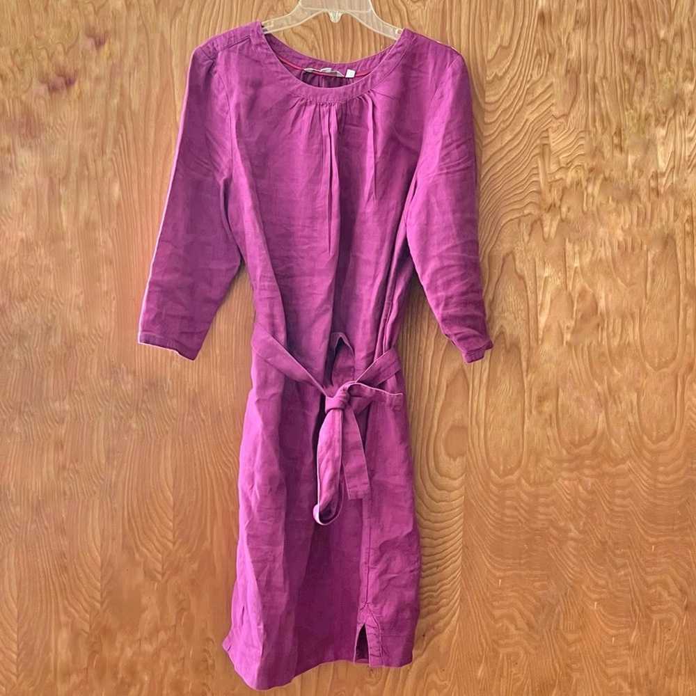 Boden 3-season linen shift dress, magenta, size 12 Long